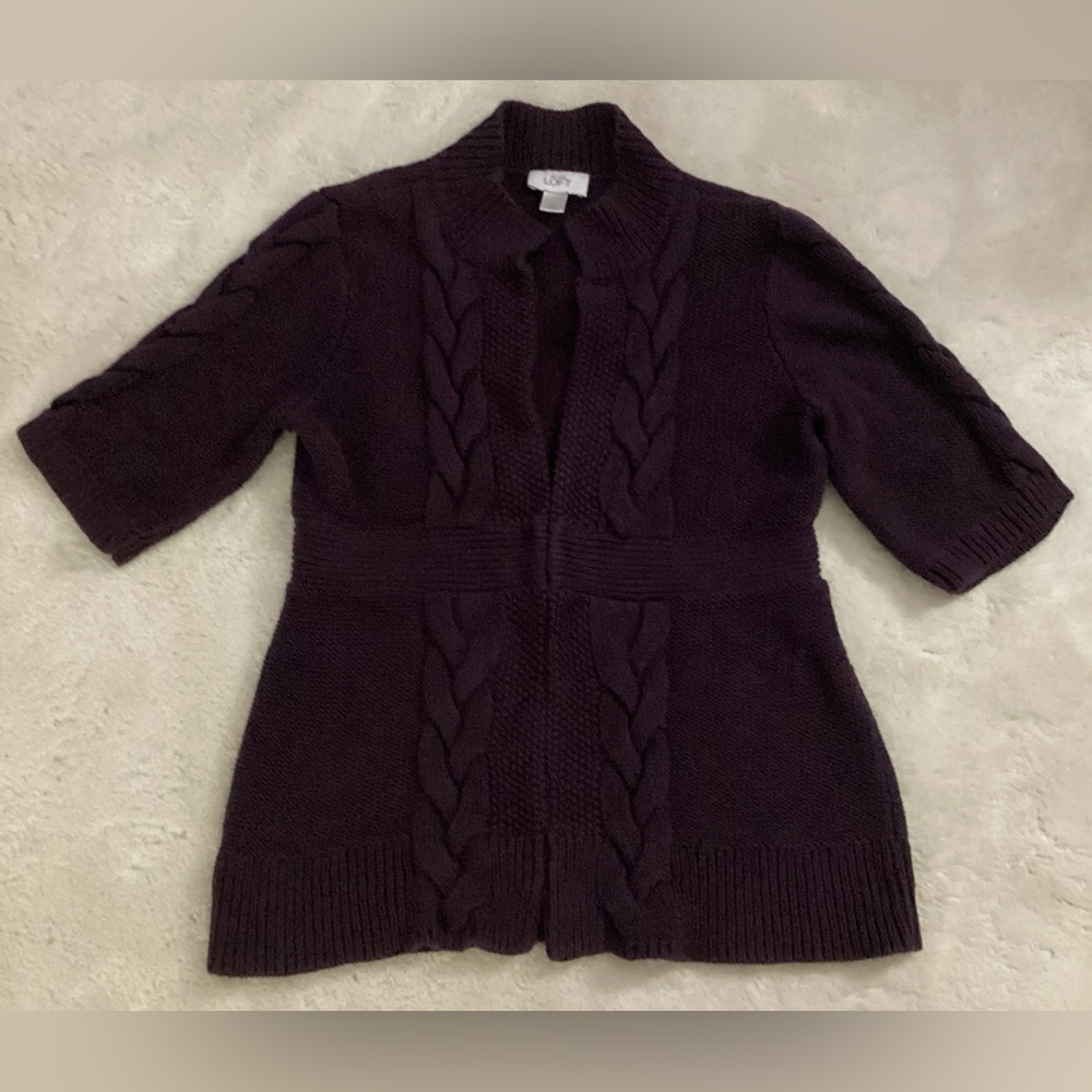 Ann Taylor Loft Plum/Dark Purple Cable Knit Cardigan Size M